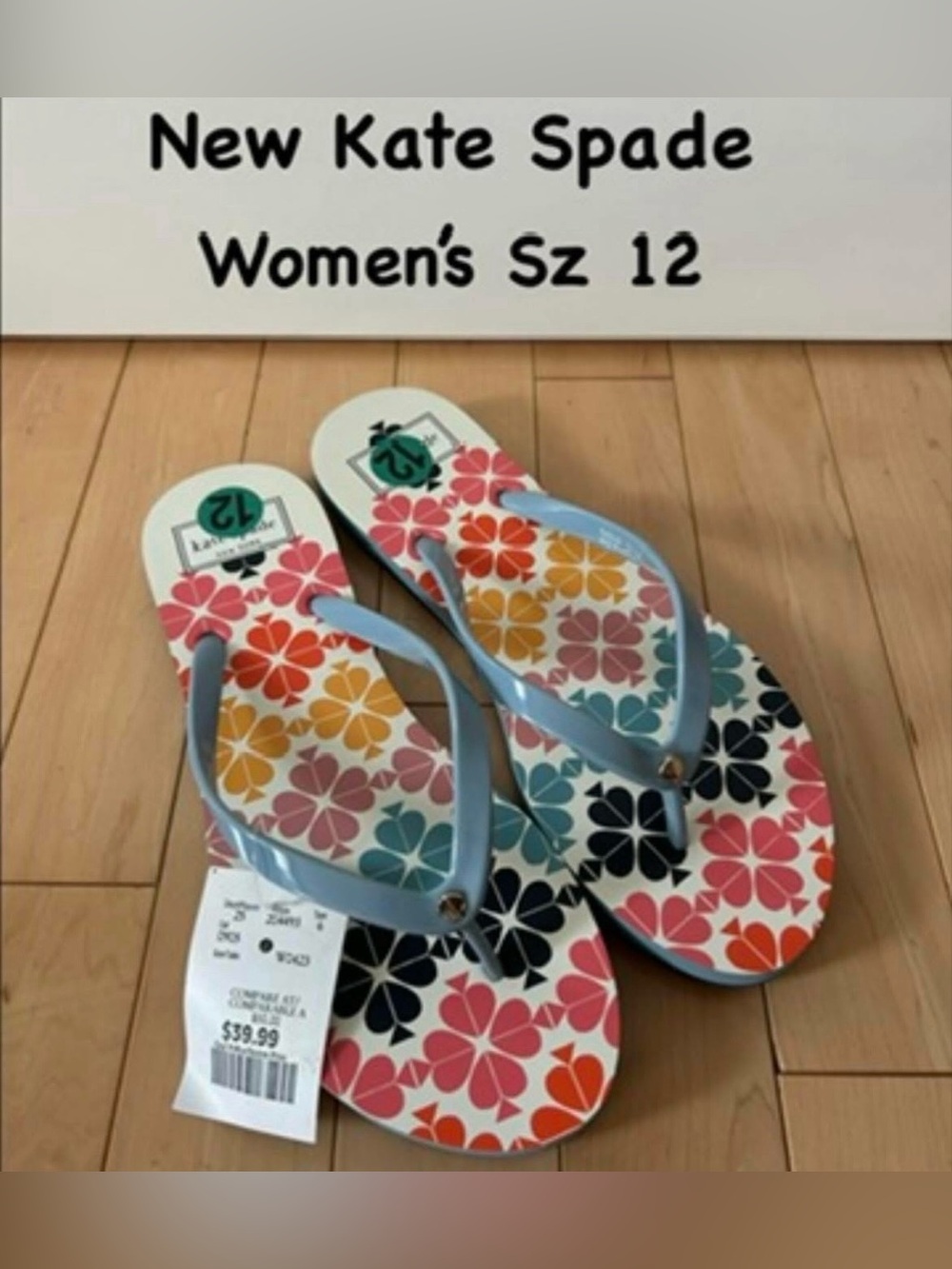 kate spade Floral Print Flip Flops with Light Blue Straps